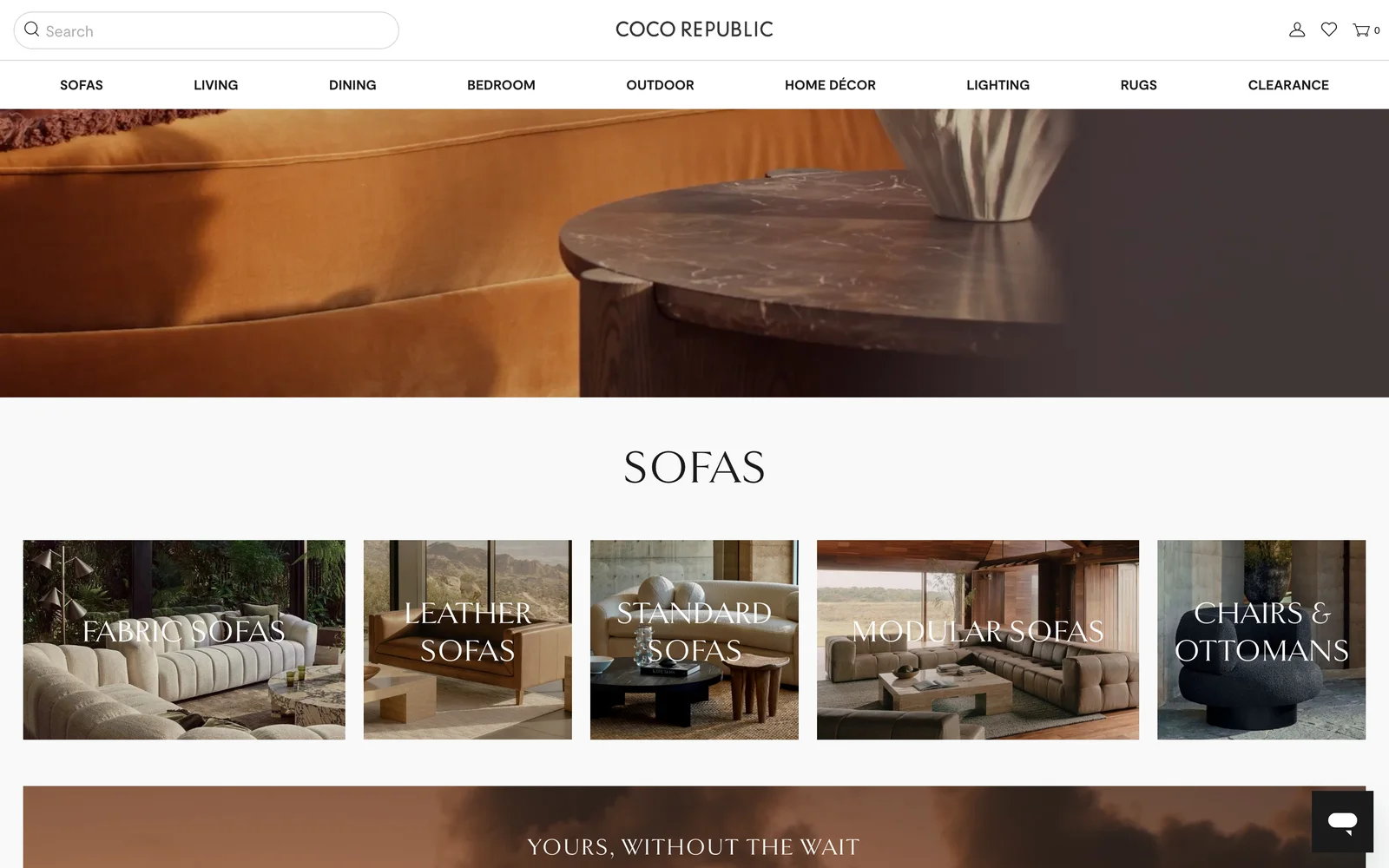 Coco Republic sofas category page