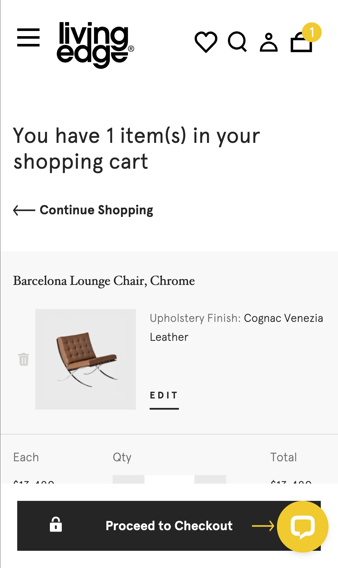 Living Edge mobile cart with the Barcelona Lounge Chair