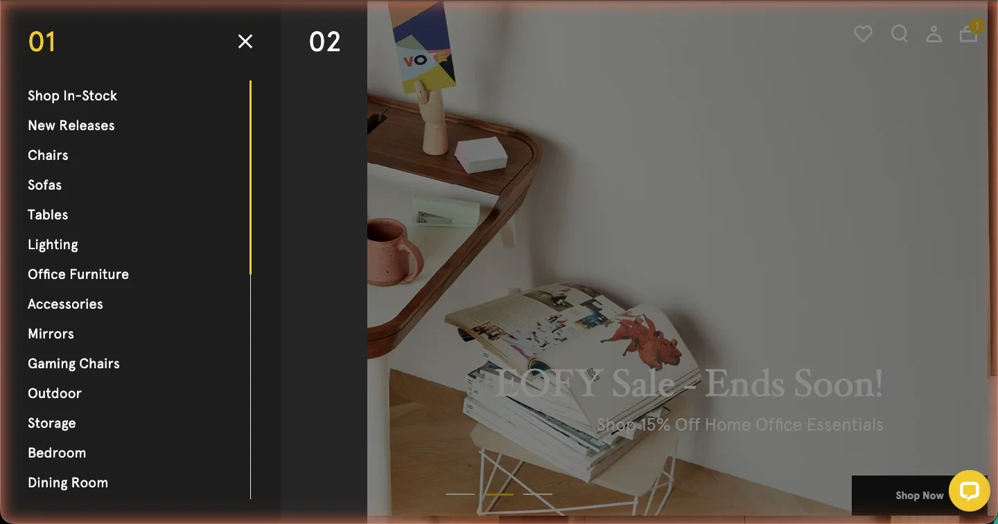 Living Edge full-screen takeover navigation