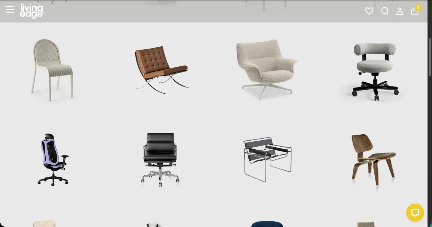 Living Edge desktop product listing with no names or prices